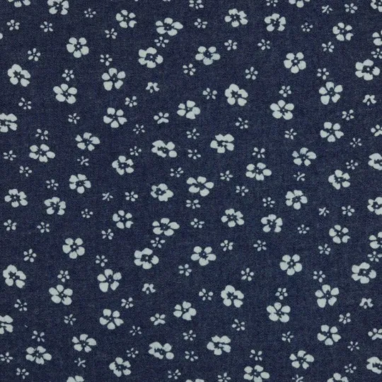 Rest: 2,50m Jeansstoff Flowers dunkelblau geblümt