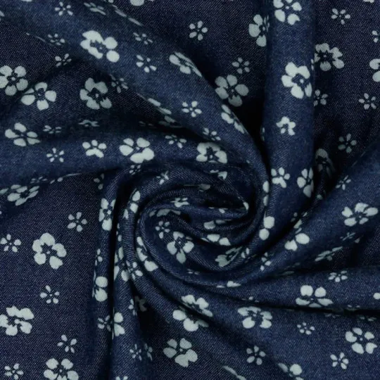 Rest: 2,50m Jeansstoff Flowers dunkelblau geblümt