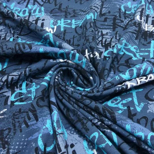 50cm Baumwolljerseystoff Graffiti blau