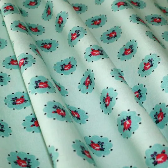 50cm Jerseystoff Retroblumen mint