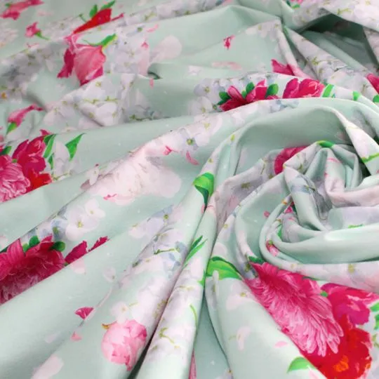 50cm Baumwoll-Jerseystoff Dahlien mint