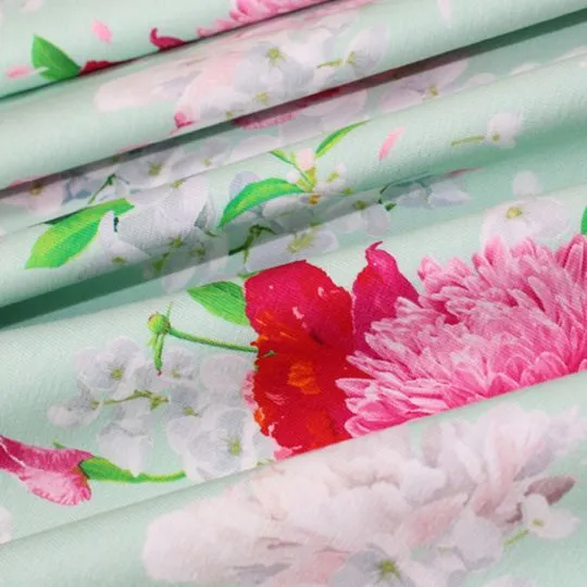 50cm Baumwoll-Jerseystoff Dahlien mint