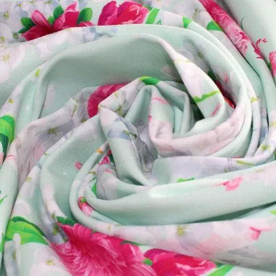 50cm Baumwoll-Jerseystoff Dahlien mint