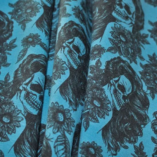 50cm Jerseystoff Women Vintage Skull petrol