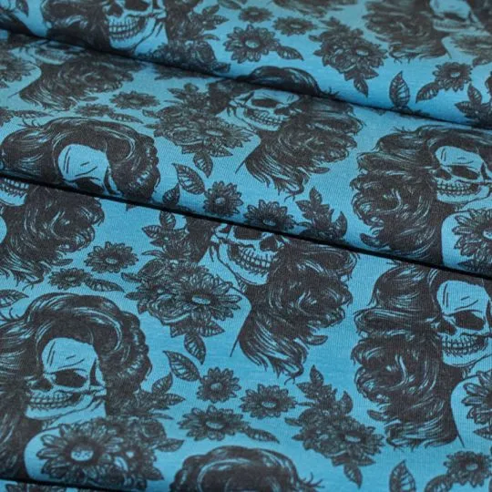 50cm Jerseystoff Women Vintage Skull petrol