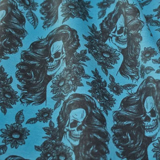 50cm Jerseystoff Women Vintage Skull petrol