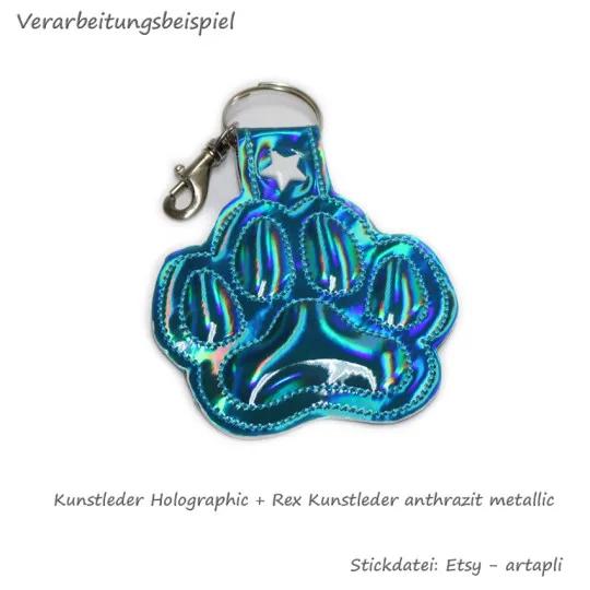 Kunstleder Holografik blau-türkis irisierend Doppelpack!