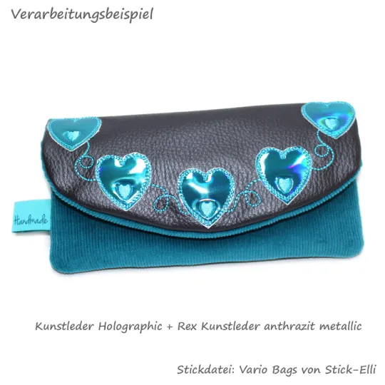 Rex Kunstleder genarbt anthrazit metallic 30cm x 140cm