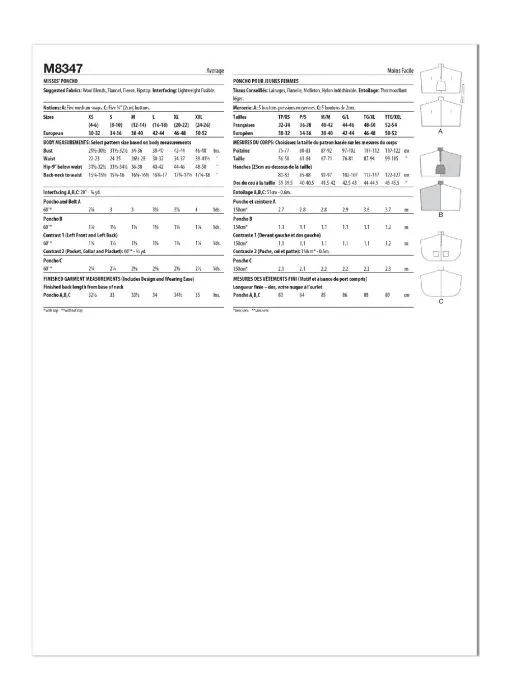 M8347 McCalls Schnittmuster Poncho