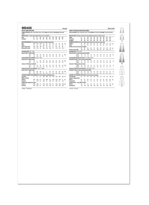 M8408 McCalls Schnittmuster Hose mit weitem Bein
