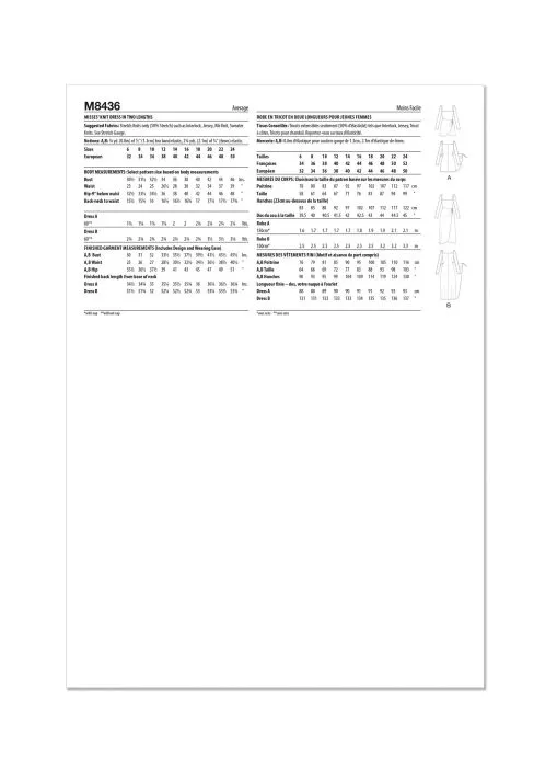 M8436 McCalls Schnittmuster Designer Jerseykleid