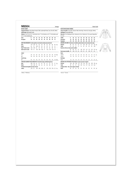 M8504 McCalls Schnittmuster Designer-Jacke