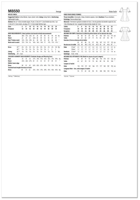 M8550 McCalls Schnittmuster Designer Kleid