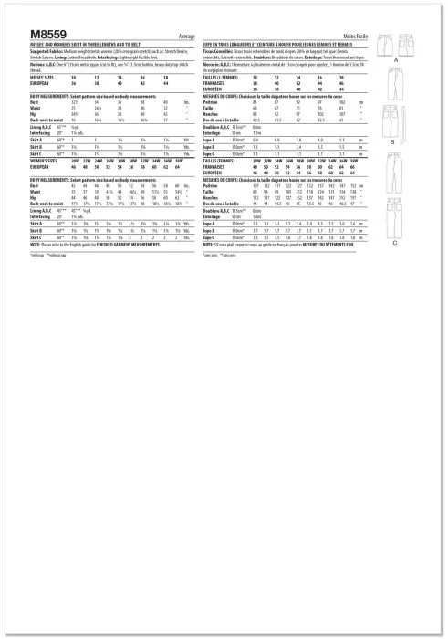 M8559 McCalls Schnittmuster Jeansrock