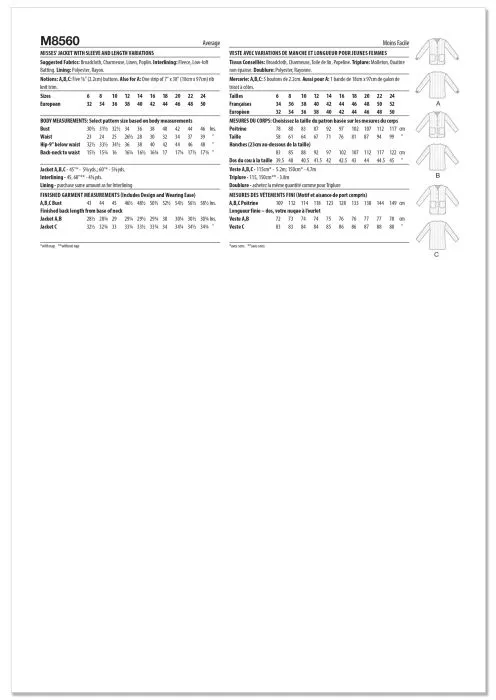 M8560 McCalls Schnittmuster Steppjacke