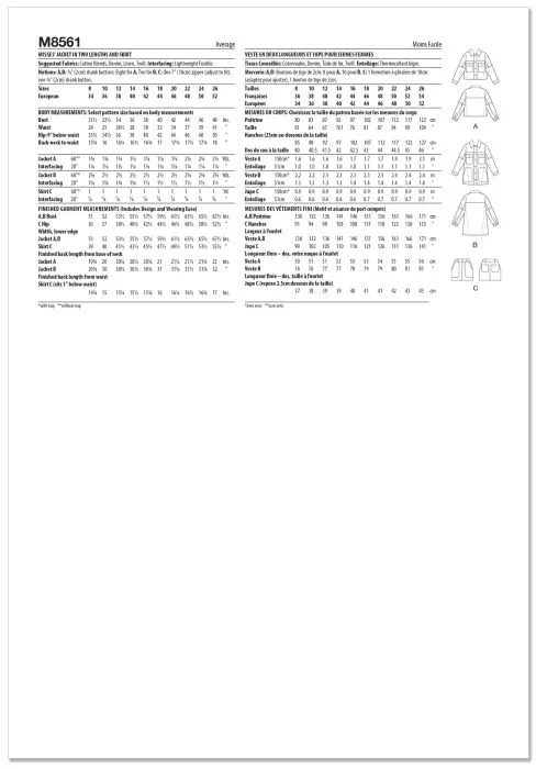 M8561 McCalls Schnittmuster Jacke Rock