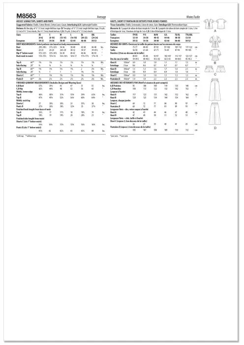 M8563 McCalls Schnittmuster Pyjama Shorty XS-XXL