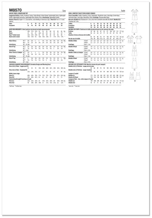 M8570 McCalls Schnittmuster Vintage Kleid Tunkia Top