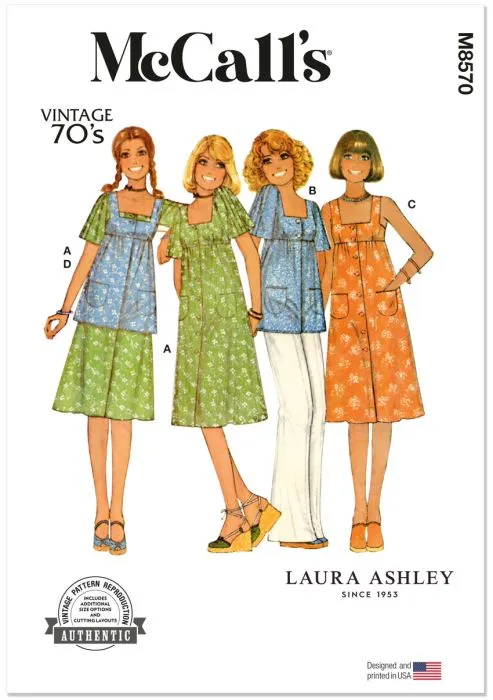 M8570 McCalls Schnittmuster Vintage Kleid Tunkia Top