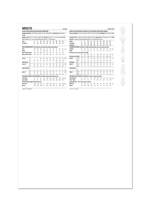 M8576 McCalls Schnittmuster Kleider