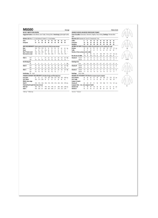 M8580 McCalls Schnittmuster Hemdbluse