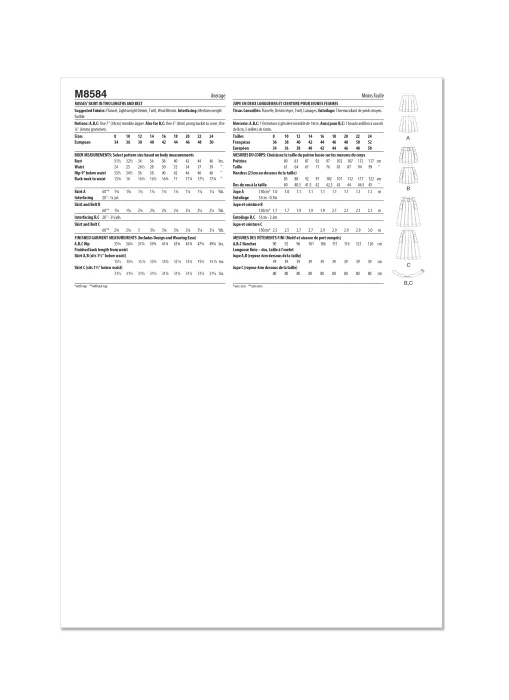 M8584 McCalls Schnittmuster Faltenrock mit Taschen