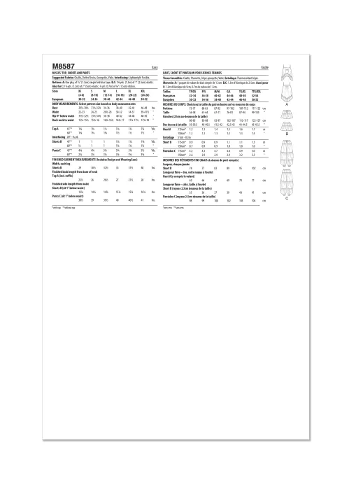 M8587 McCalls Schnittmuster Kombination XS-XXL
