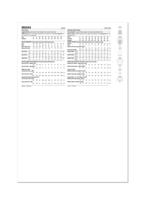 M8594 McCalls Schnittmuster Designer Vintage Kleider
