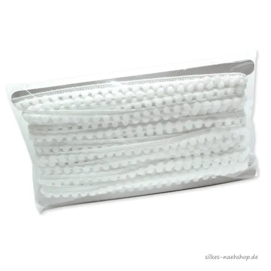 Mini-Bommelborte weiß 13m auf Wickelkarton