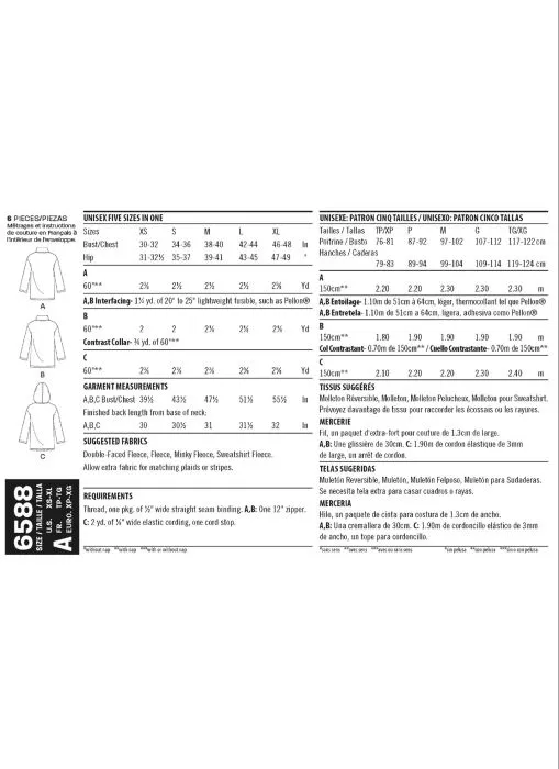 N6588 NewLook Schnittmuster Fleeceshirt Troyer XS-XL