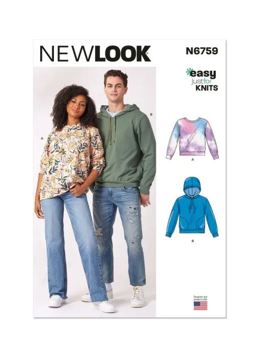 N6759 NewLook Schnittmuster Sweater Hoodie S-XXL EASY!
