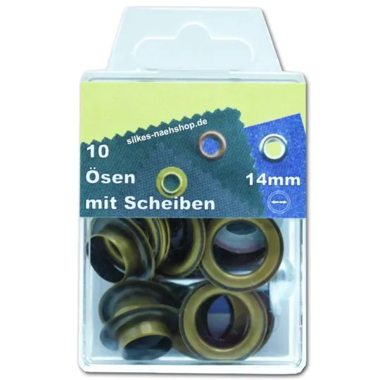 10er-Pack Oesen mit Scheiben 14mm altmessing incl. Werkzeug