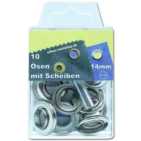 10er-Pack Oesen mit Scheiben 14mm silber incl. Werkzeug