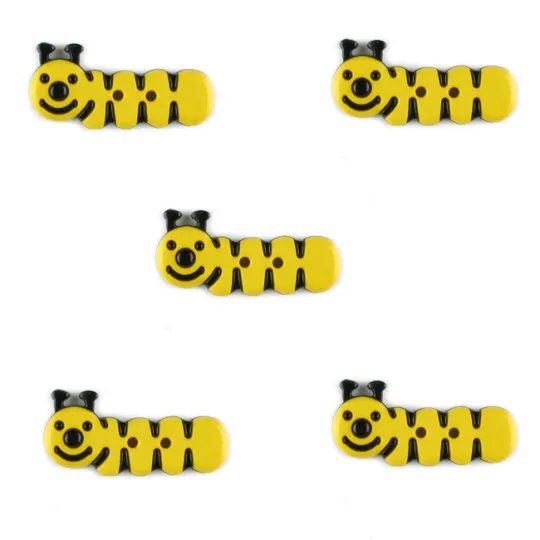 Kinderknopf Kleine Raupe gelb 5er-Pack