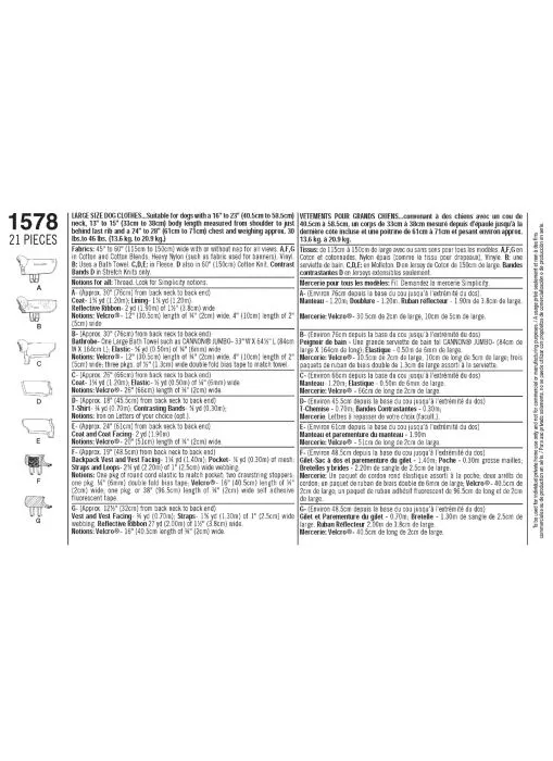 S9520 Simplicity Schnittmuster Hundemantel Hundepulli