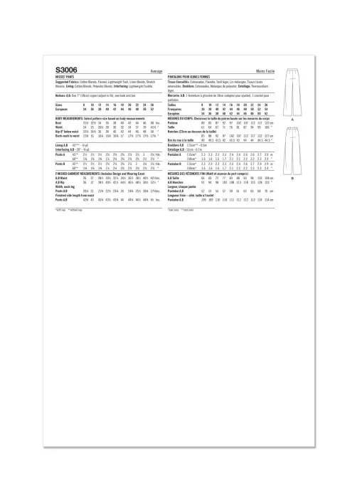 3006 Simplicity Schnittmuster lässige Hose