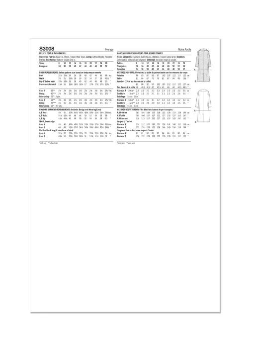 3008 Simplicity Schnittmuster Mantel Jacke
