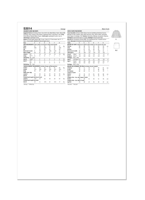 3014 Simplicity Schnittmuster Kinderjacke + Rock