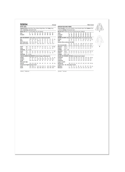 3034 Simplicity Schnittmuster Jacke Mantel