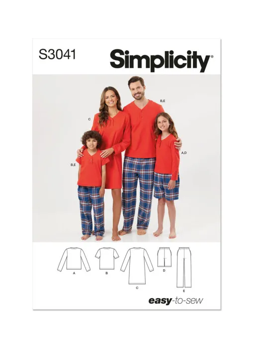 3041 Simplicity Schnittmuster Family-Pyjamas XS-XL EASY!
