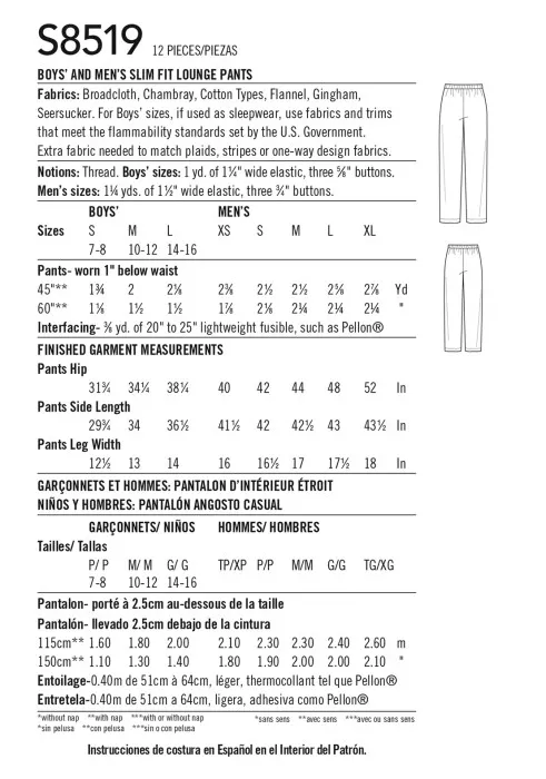 S8519 Simplicity Schnittmuster Herren-Freizeithose
