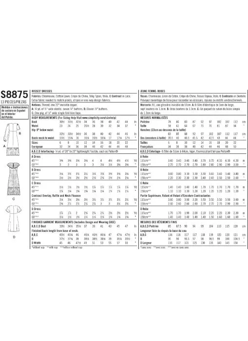 8875 Simplicity Schnittmuster Kleid im Empire-Stil