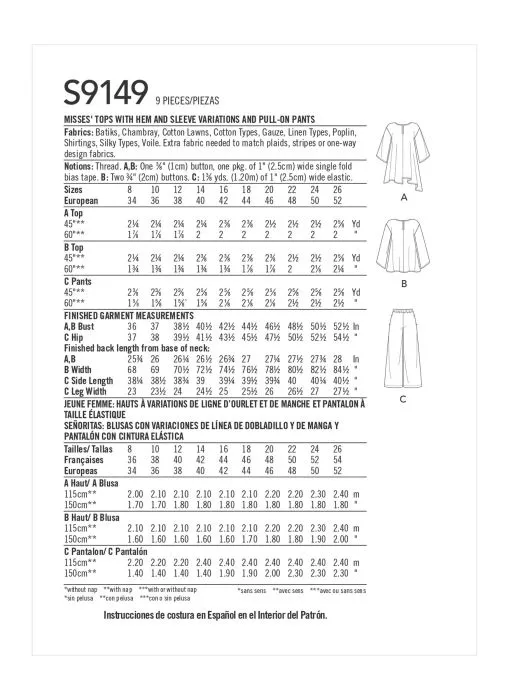 S9149 Simplicity Schnittmuster Blusenshirt Hose EASY!