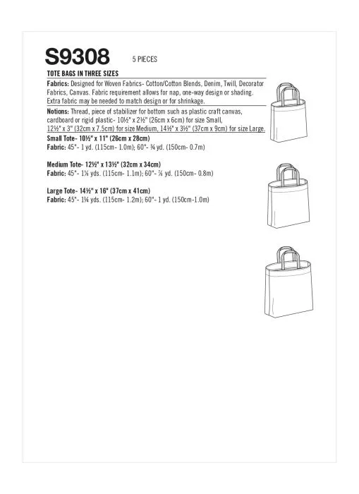 9308 Simplicity Schnittmuster Einkaufstaschen