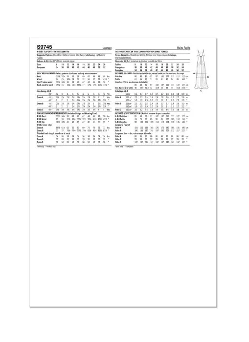 9745 Simplicity Schnittmuster Kleid mit Spaghettiträgern