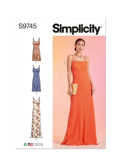 9745 Simplicity Schnittmuster Kleid mit Spaghettiträgern