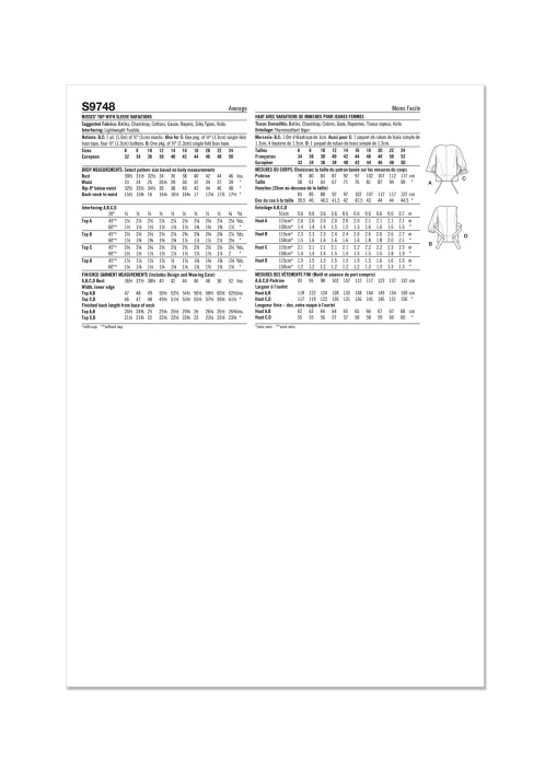 9748 Simplicity Schnittmuster Bluse mit Schößchen