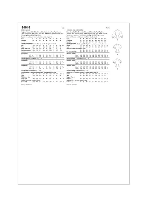 9818 Simplicity Schnittmuster Vintage Bluse 50er Jahre