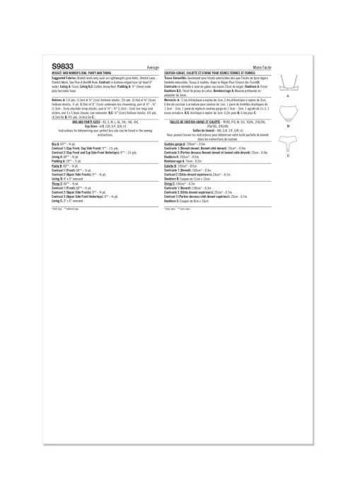 9833 Simplicity Schnittmuster BH Panty Tanga