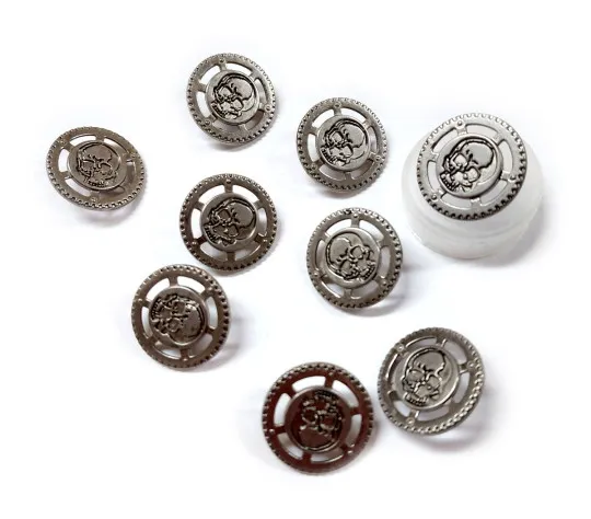 9x Metallknopf STEAMPUNK Totenkopf 23mm altsilber
